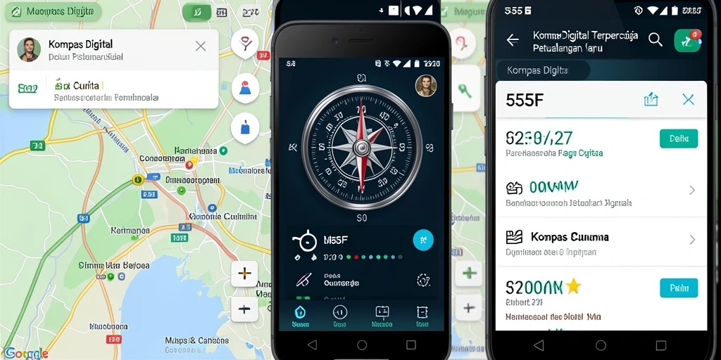 Antarmuka pengguna aplikasi Kompas Digital 555F yang bersih dan informatif.