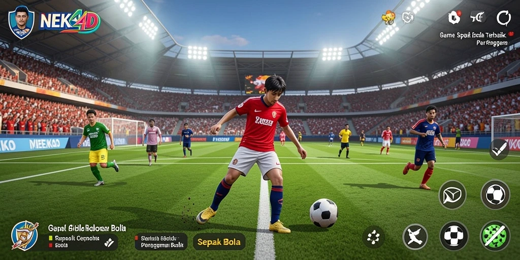 Antarmuka NEKO4D menunjukkan aksi sepak bola seru dengan karakter yang menggemaskan.