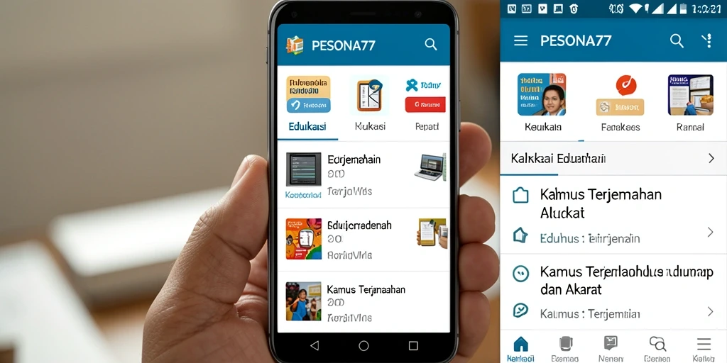 Antarmuka aplikasi PESONA77 yang menarik dan fungsional sebagai Kamus Terjemahan.